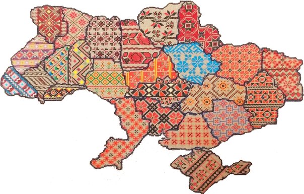 Варианты регионаьных вышиванок на карте Украины