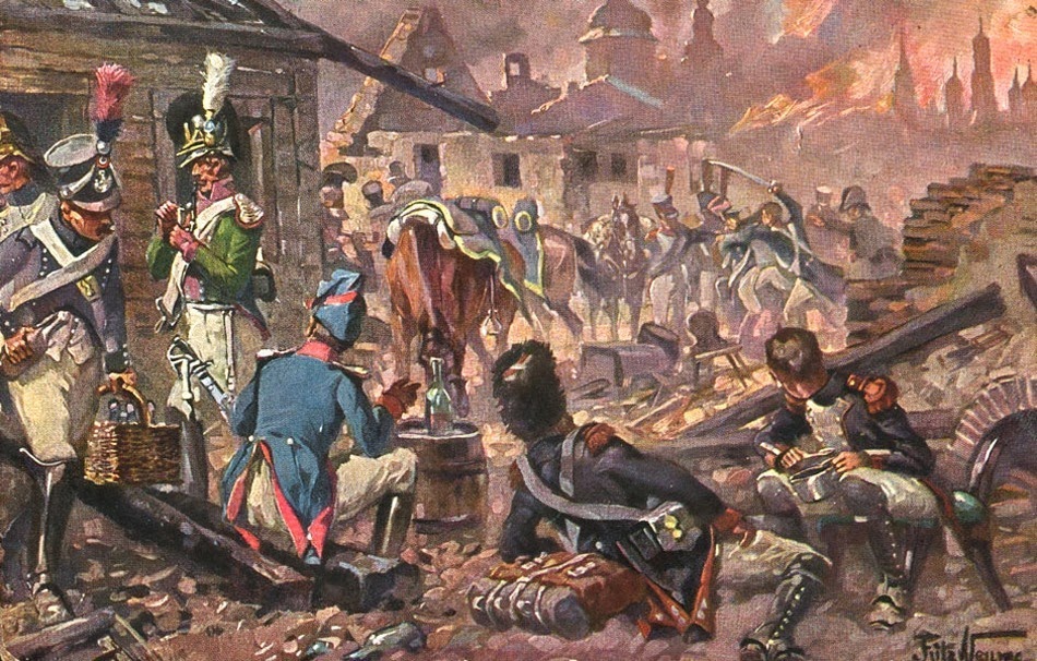1812 г. Эпизод из времен пожара Москвы. Открытка, Ф. Нейман. 