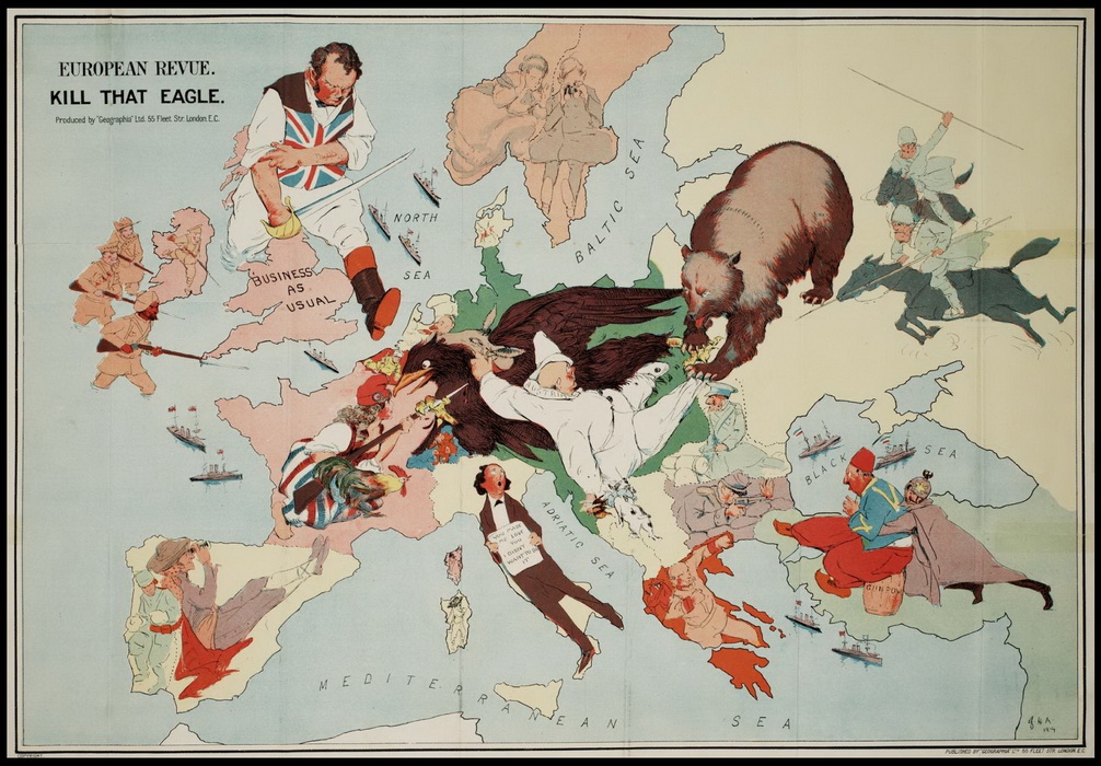 Сатирическая стратегическая карта в начале Первой мировой войны