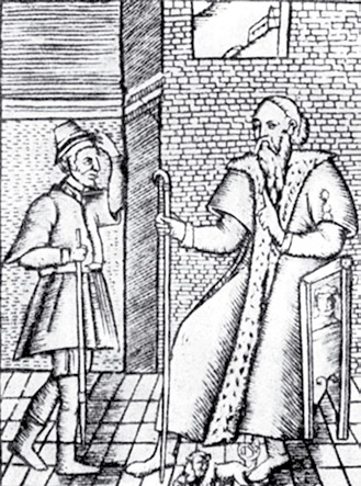 Крестьянин и пан.Гравюра XVI века