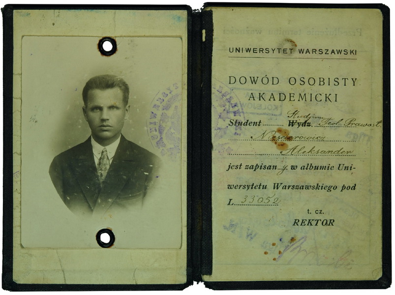 Студенческий билет Варшавского университета, принадлежавший Александру Нестеровичу