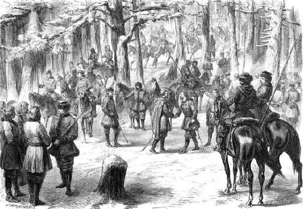 Повстанцы в лесу. Гравюра из французского журнала Le monde illustre, 1863 г.