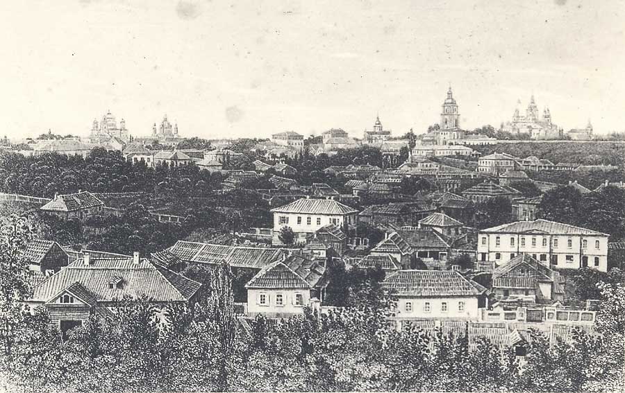 Панорама центральной части Киева.  Цинкография 1870–1880-х годов.