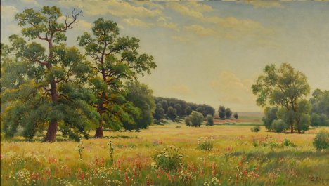 «Луг с деревьями». Пейзаж польского художника Евгена Вжеща (середина 19 века) 