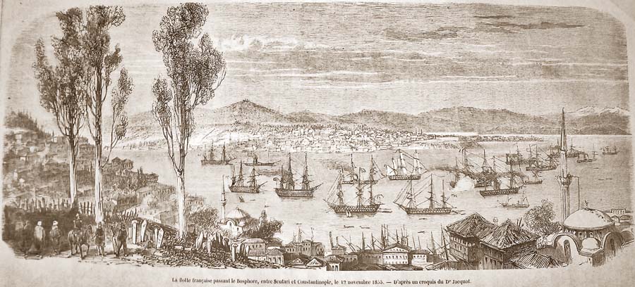 Французский флот в проливе Босфор в 1855 году во время Крымской войны.