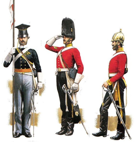 Британская кавалерия: рядовой 17-го уланского полка, сержант 2-го королевского драгунского полка, офицер 6-го драгунского полка