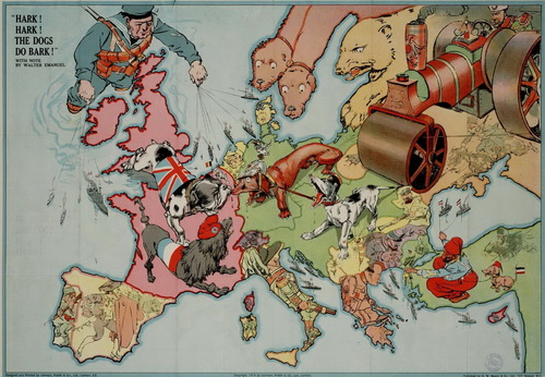 Сатирическая стратегическая карта в начале Первой мировой войны