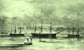 Корабли русской эскадры на рейде в Сан-Франциско