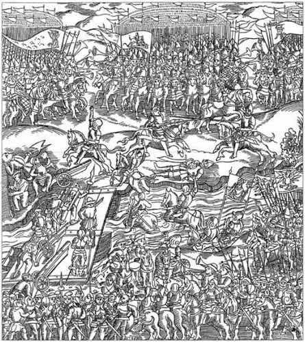 Начало сражения под Оршей. Гравюра из книги Марчина Бельского «Хроника польская». 1597 г