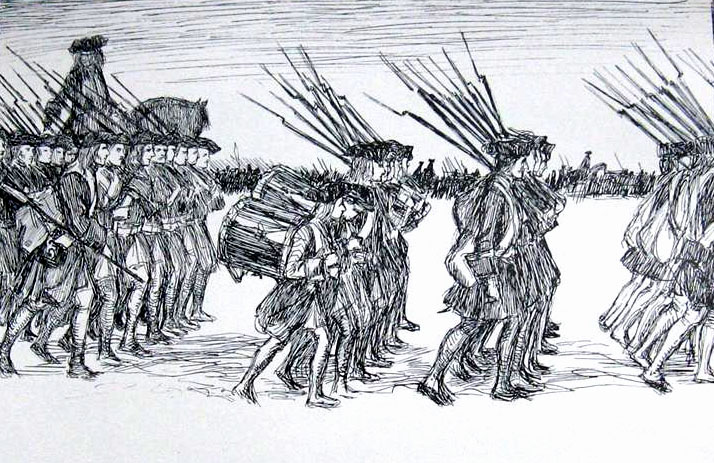Шведская армия в походе. Альберт Эдельфельд. Иллюстрации к поэме Карла Снойльски о походе Карла XII 