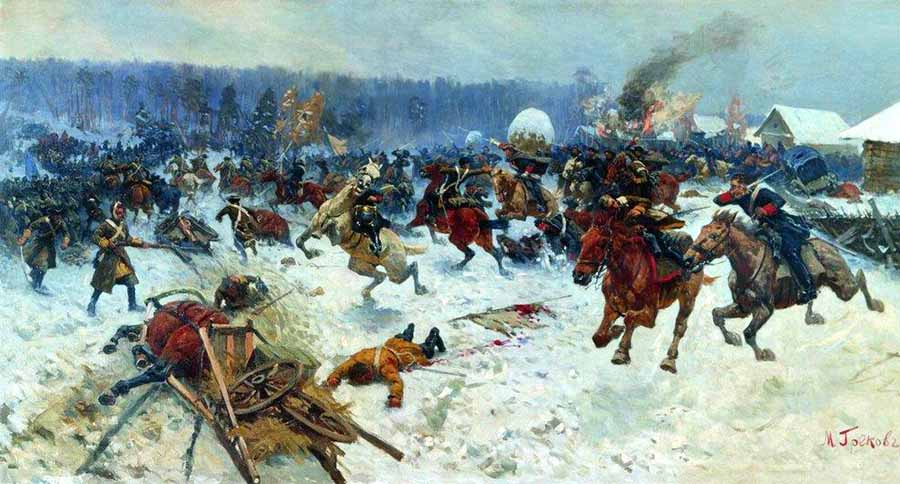 Атака шведов ярославскими драгунами у деревни Эрестфер 29 декабря 1701 года Митрофан Греков