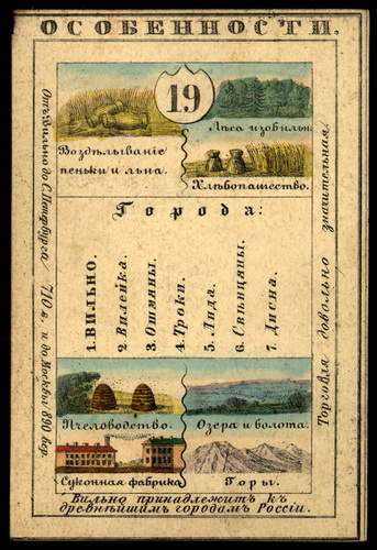 Виленская губерния из набора географических карточек Российской Империи (оборотная сторона)