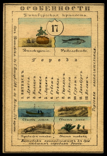 Витебская губерния из набора географических карточек Российской Империи (оборотная сторона)