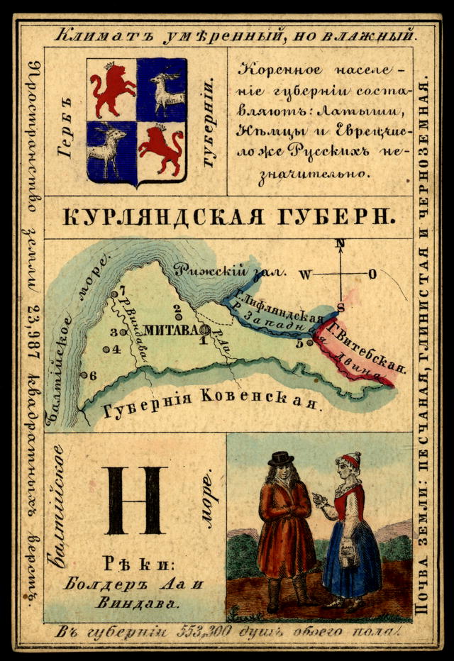 Курляндская губерния из набора географических карточек Российской Империи (лицевая стороны)