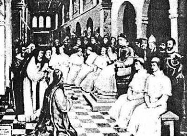И. Потий и К.Терлецкий на коленях перед папой Климентом VIII за год до принятия Брестской унии в 1596 году